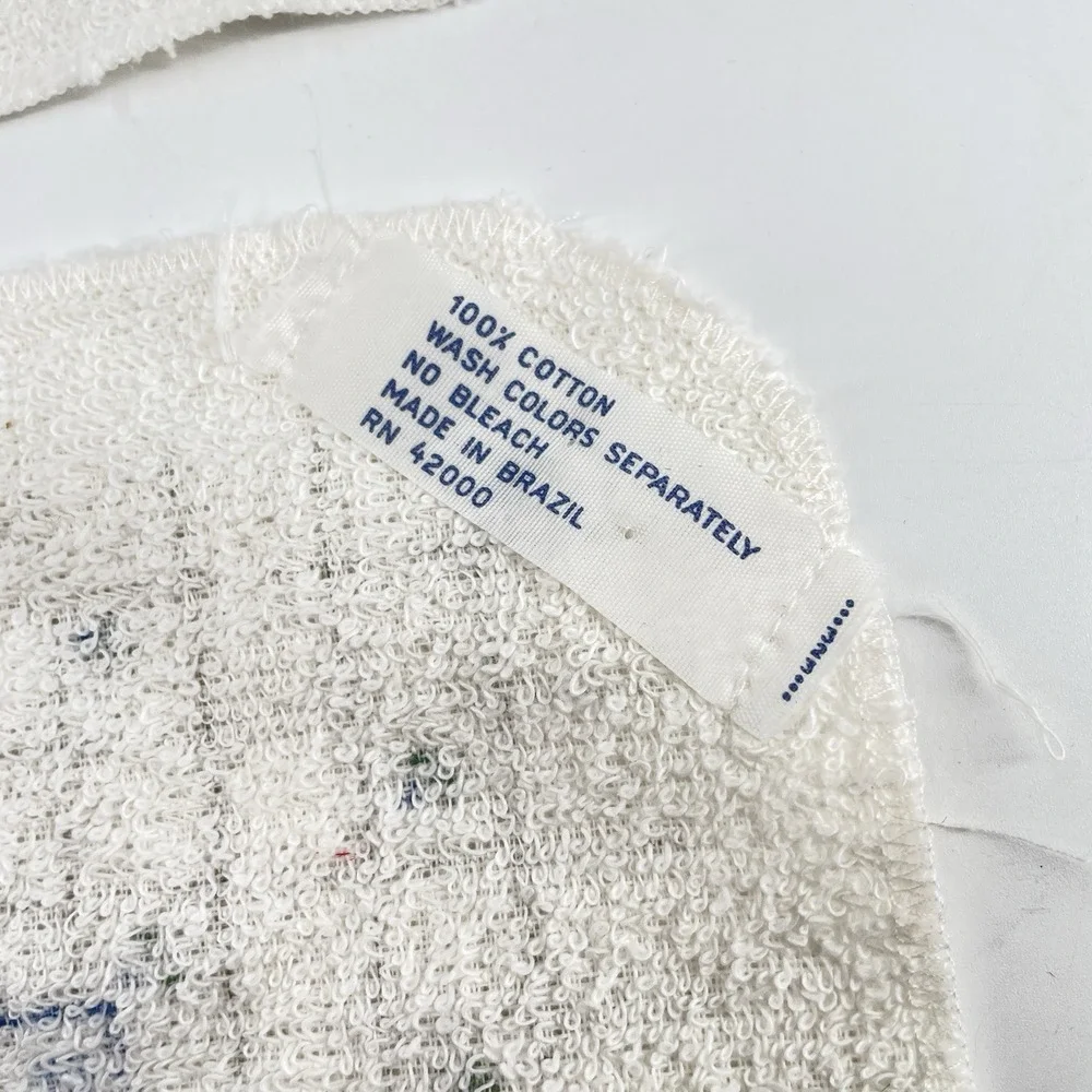 Mid Century Cotton Kitchen Towels White Royal Blue Floral x3 Kmart Vintage Tags